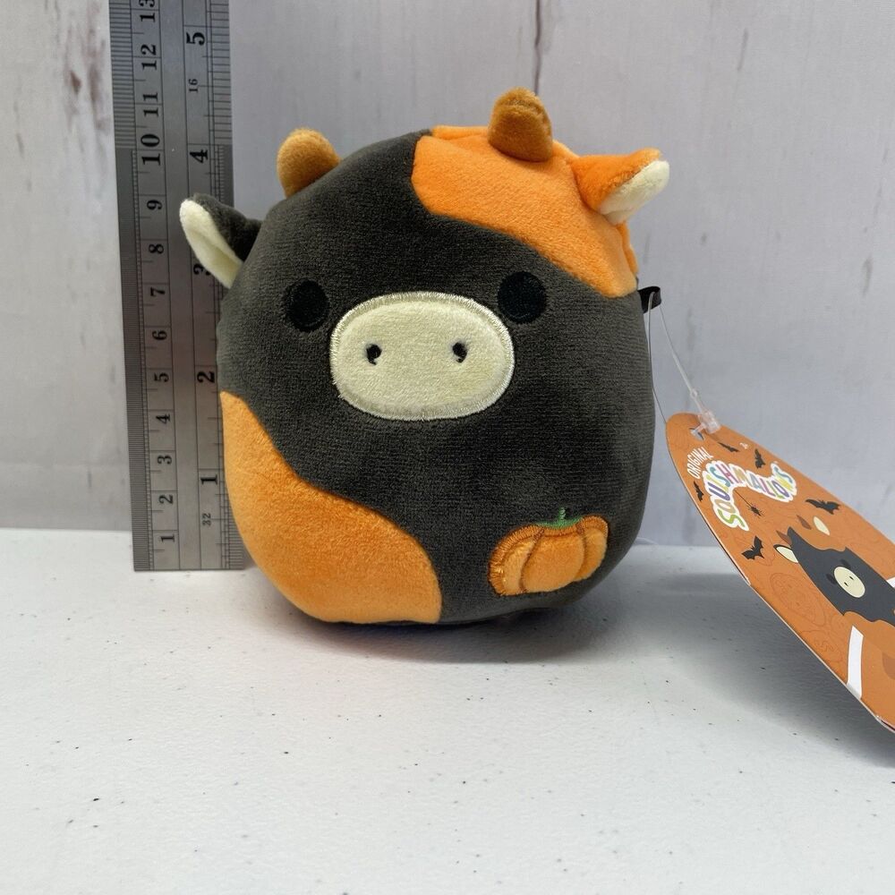 Jefferson 4" Halloween Cow Squishmallow Plush Pumpkin Black Orange
